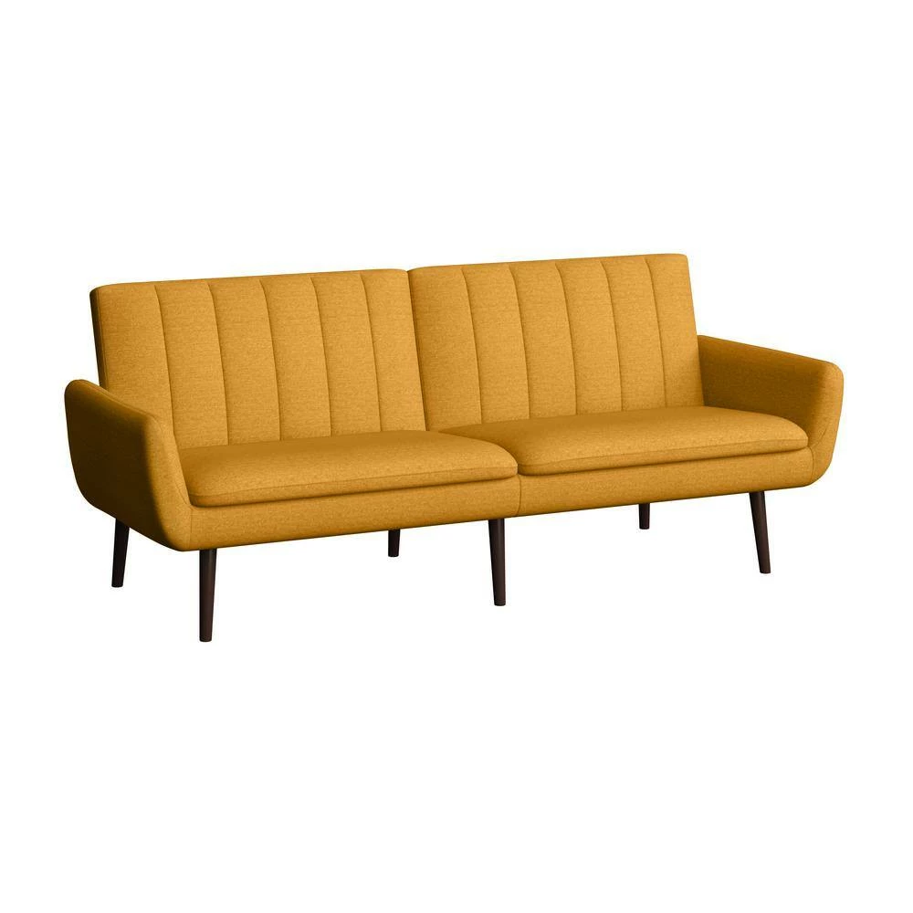 Hot Sale ❤️ Limbrick 81.25 in. Mustard Yellow Linen-like Fabric 3-Seat Full Size Convert-a-Couch Sofa Bed by Handy Living 🧨 - Image 2
