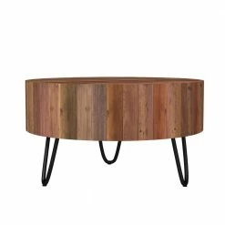 Best Pirce 🤩 Noleta 32 in. W Natural 18 in. H Round Old Reclaimed Wood Cocktail Table with Black Iron Hairpin Legs by Handy Living ✨
