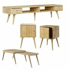 Best reviews of 🎉 Freemont 4-piece Natural Solid Wood Table Set with 2-Storage End Tables, Nesting Cocktail Table and TV Stand by Handy Living ❤️