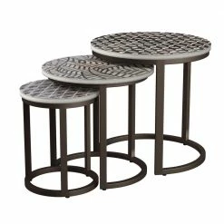 Best Pirce ❤️ Pascoe 18 in. W Natural 18 in. H Round Wood Eclectic Hand-Carved Nesting End Tables with Oiled-Bronze Bases (Set of 3) by Handy Living 😀
