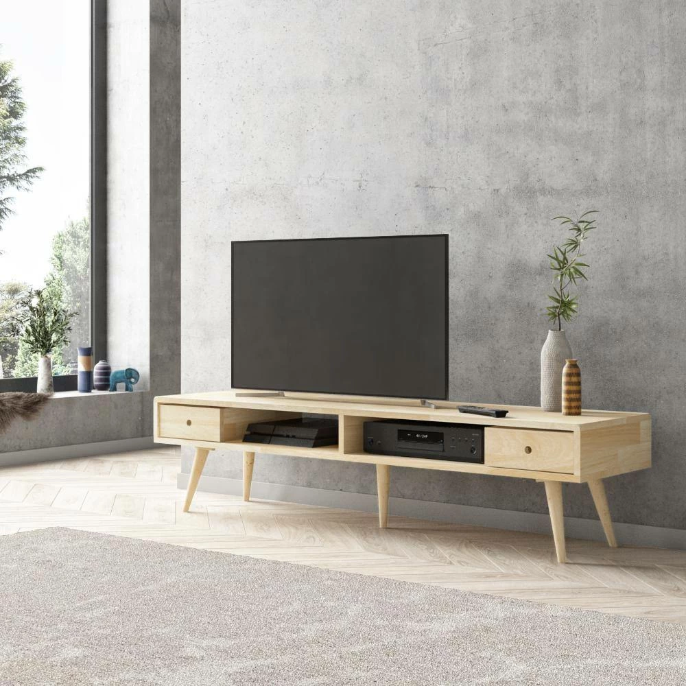 New ๐ Freemont 59 in. Natural Wood TV Stand with 2-Drawer Fits TVs Up to 55 in. by Handy Living ๐ฅฐ - Image 6