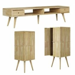Best deal ๐ฏ Freemont 59.06 in. Natural Solid Wood TV Stand and Tall Chests with Doors Fits TVs Up to 58 in. by Handy Living ๐