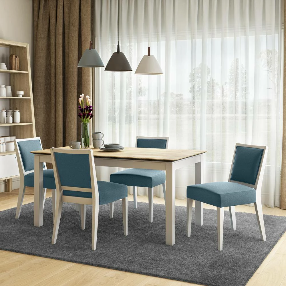 Promo ๐ Wesley 5-Piece Smart Top Dining Table & Upholstered Armless Dining Chairs in Denim Blue Fine Polyester by Handy Living ๐ - Image 8