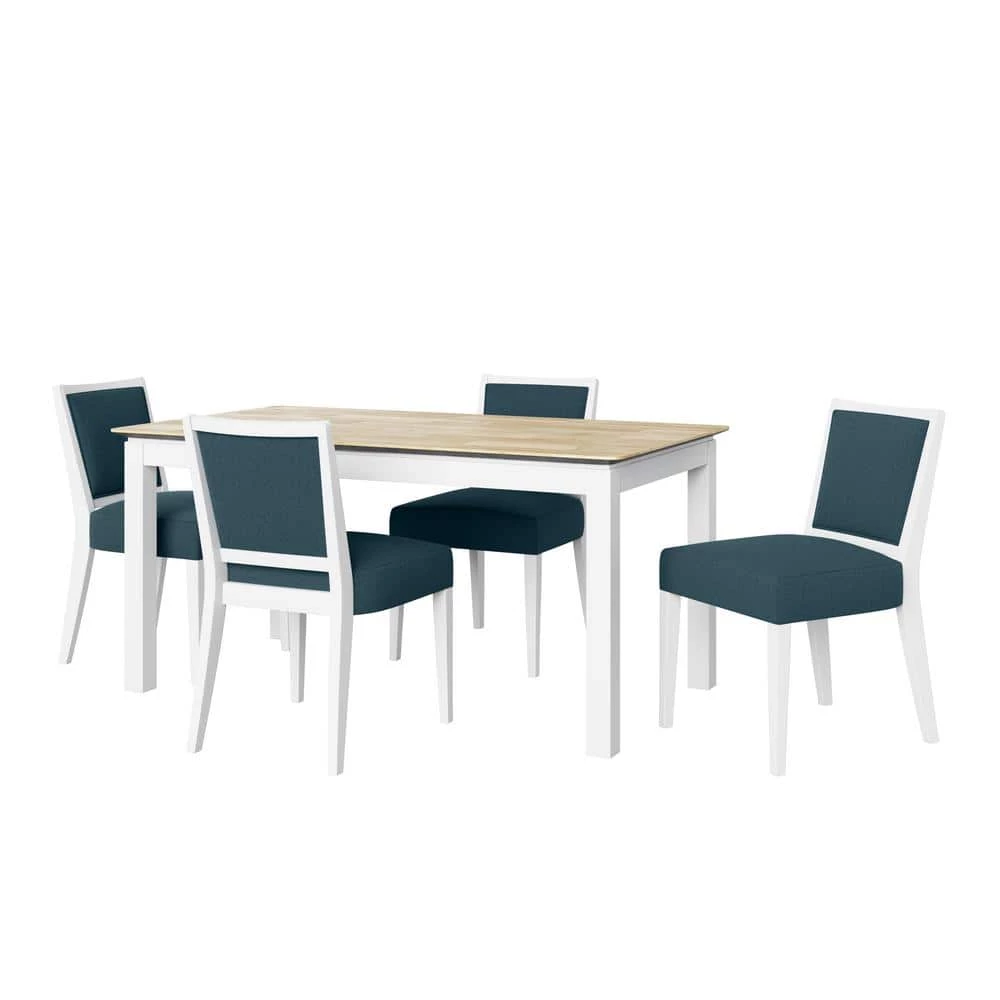 Promo ๐ Wesley 5-Piece Smart Top Dining Table & Upholstered Armless Dining Chairs in Denim Blue Fine Polyester by Handy Living ๐