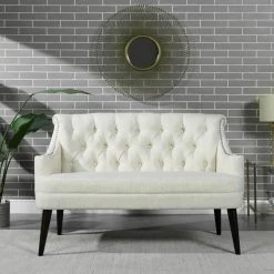 Budget 🎉 Stella 53.5 in. Natural White Tufted Settee Nailhead Accent Trim by Jennifer Taylor 🥰
