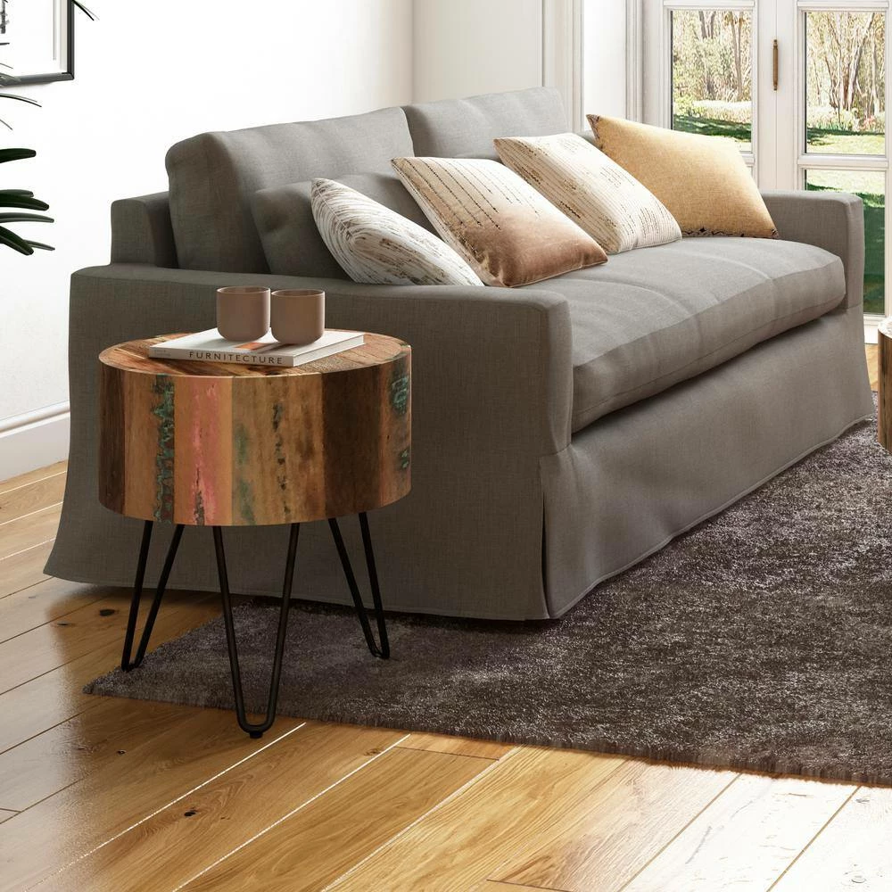 Top 10 👏 Noleta 20 in. W Natural with Multi-Color Wash 22 in. H Round Old Reclaimed Wood End Table with Black Iron Hairpin Legs by Handy Living 👏 - Image 10
