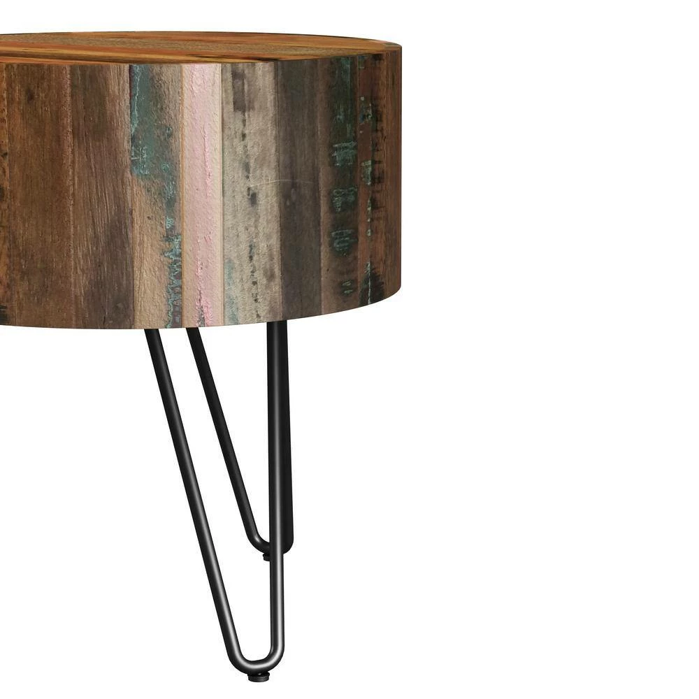 Top 10 👏 Noleta 20 in. W Natural with Multi-Color Wash 22 in. H Round Old Reclaimed Wood End Table with Black Iron Hairpin Legs by Handy Living 👏 - Image 7