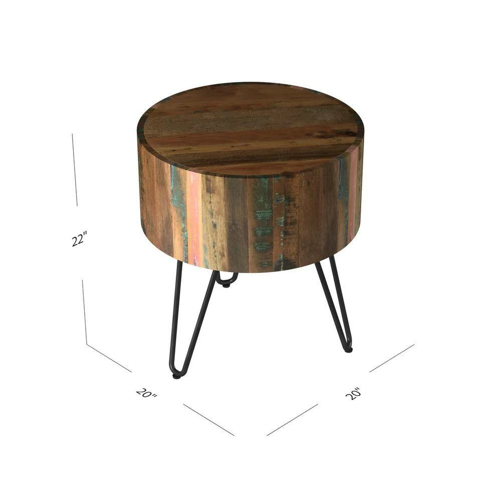 Top 10 👏 Noleta 20 in. W Natural with Multi-Color Wash 22 in. H Round Old Reclaimed Wood End Table with Black Iron Hairpin Legs by Handy Living 👏 - Image 5