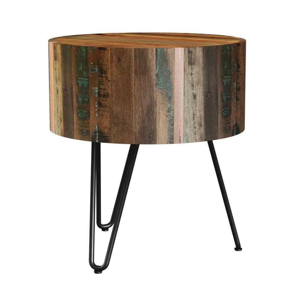 Top 10 👏 Noleta 20 in. W Natural with Multi-Color Wash 22 in. H Round Old Reclaimed Wood End Table with Black Iron Hairpin Legs by Handy Living 👏 - Image 4