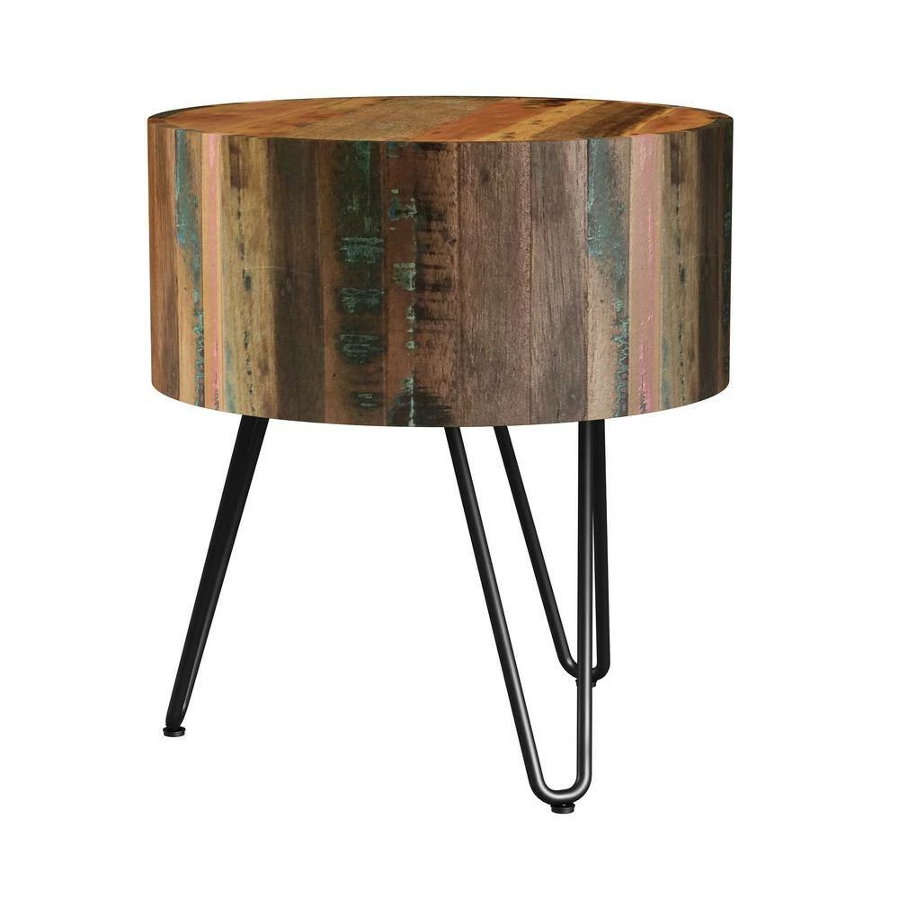 Top 10 👏 Noleta 20 in. W Natural with Multi-Color Wash 22 in. H Round Old Reclaimed Wood End Table with Black Iron Hairpin Legs by Handy Living 👏 - Image 2