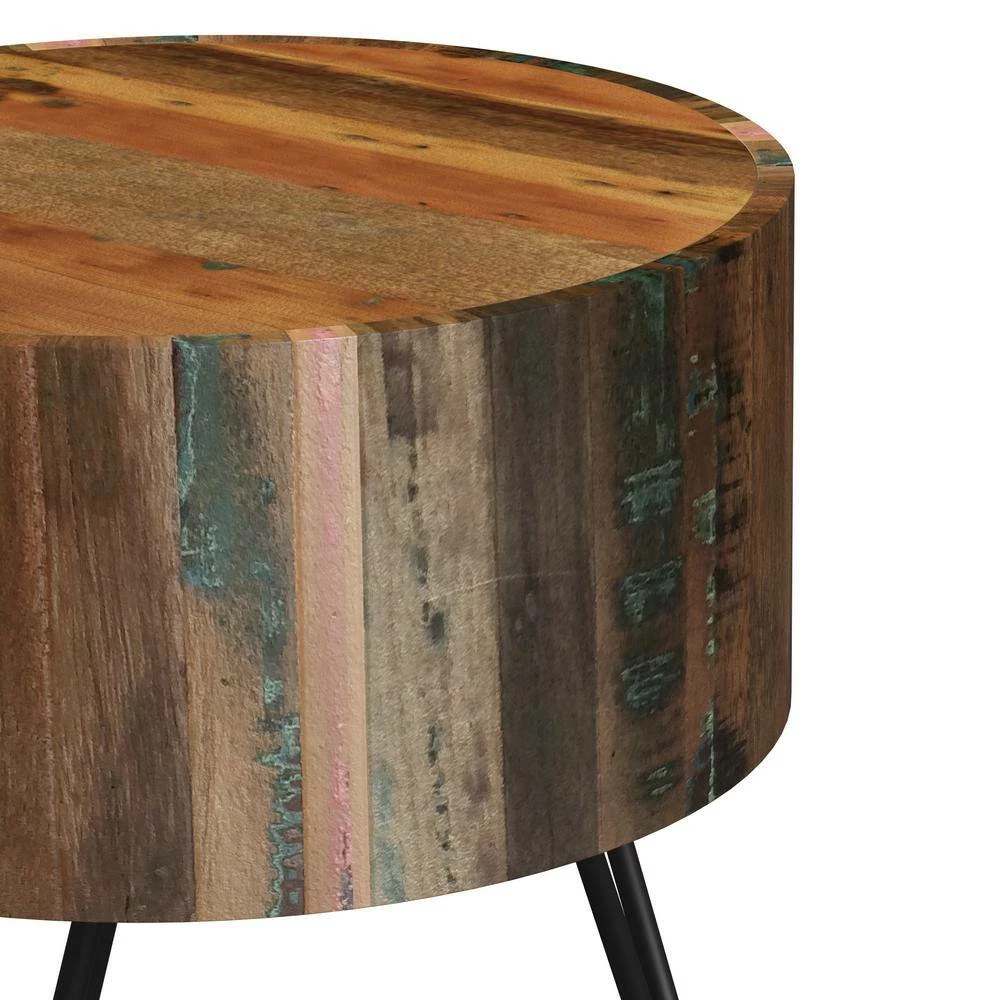 Top 10 👏 Noleta 20 in. W Natural with Multi-Color Wash 22 in. H Round Old Reclaimed Wood End Table with Black Iron Hairpin Legs by Handy Living 👏 - Image 8