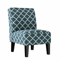 Cheap 😍 Habe Navy Blue and Creamy White Trellis Fabric Slipper Chair by Handy Living 🥰