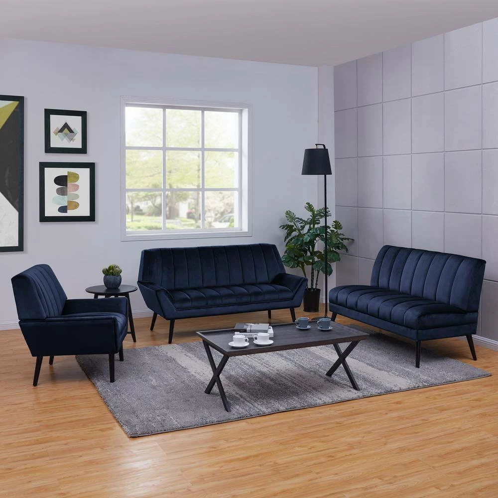 Discount 🔥 Omundson 3-Piece Navy Blue Velvet Mid Century Modern Sofa, Loveseat and Chair Set by Handy Living 🤩 - Image 8