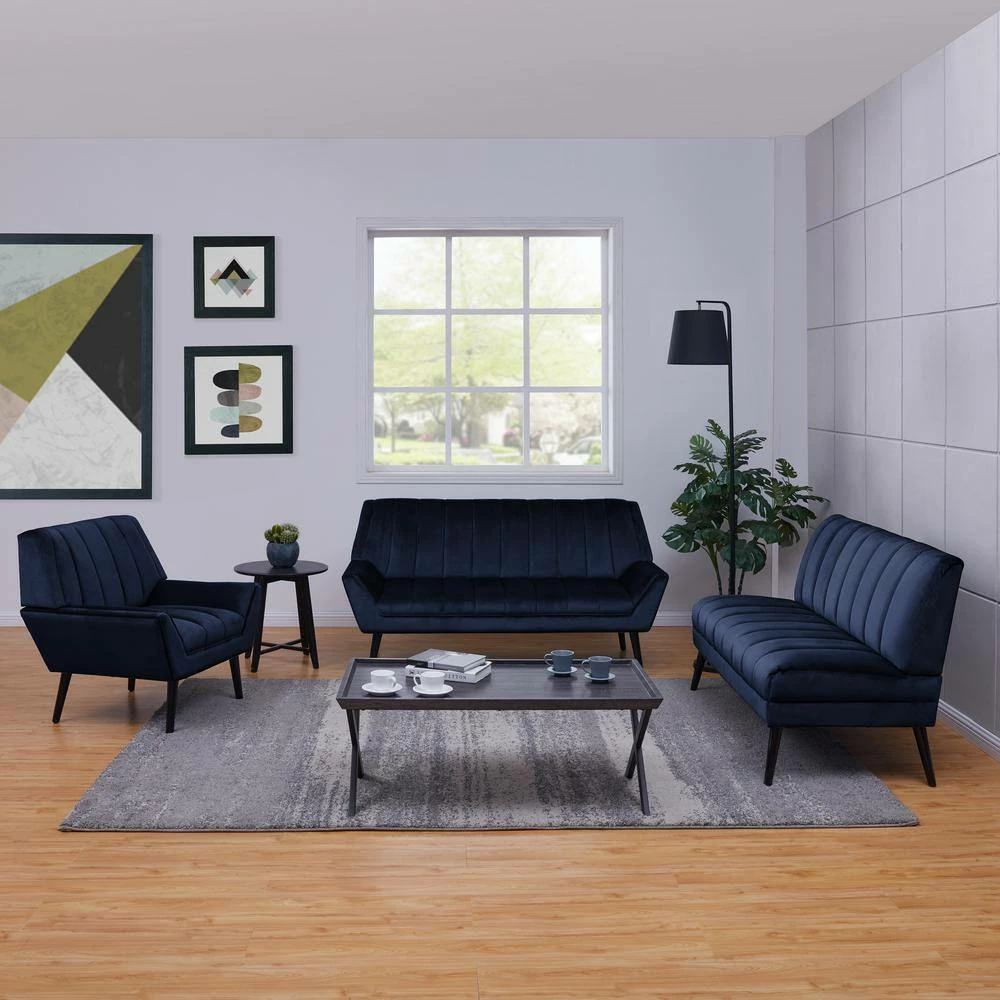 Discount 🔥 Omundson 3-Piece Navy Blue Velvet Mid Century Modern Sofa, Loveseat and Chair Set by Handy Living 🤩 - Image 3