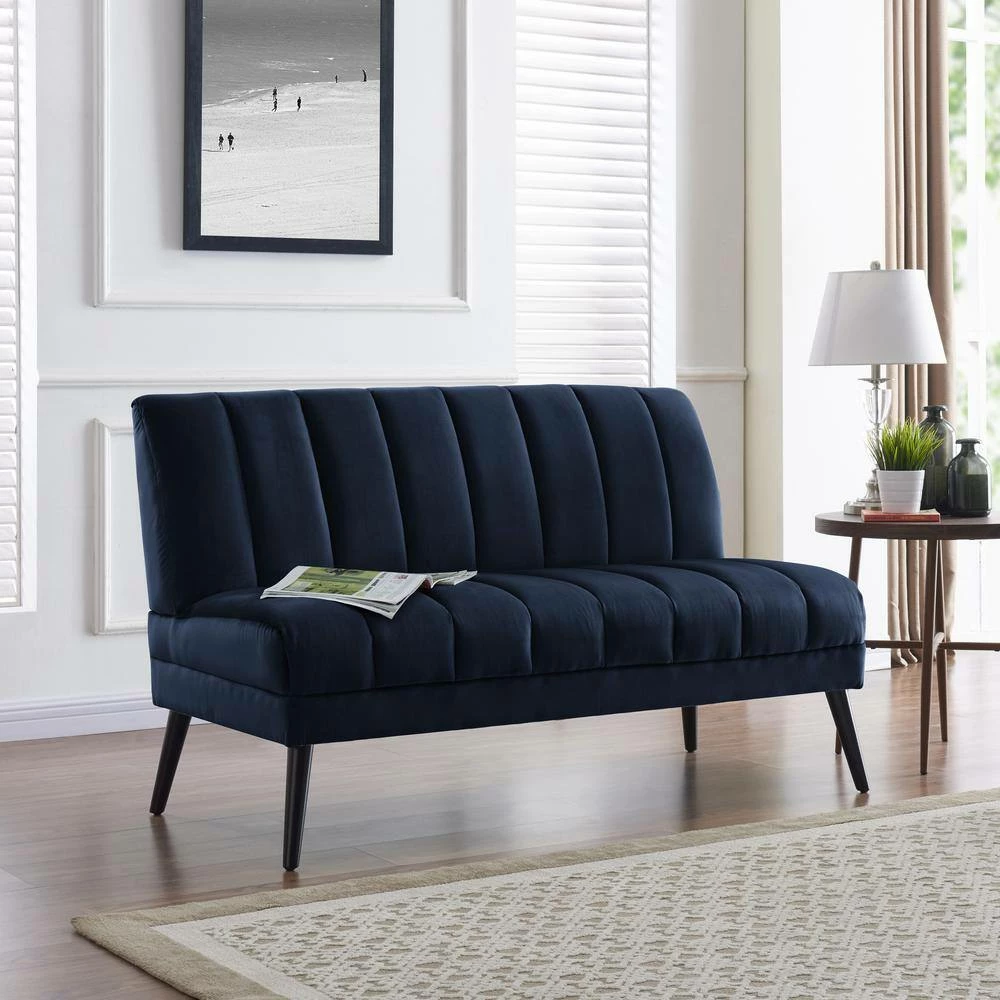 Buy 🎉 Omundson 56.1 in. Navy Blue Polyester 2-Seater Armless Loveseat with Wood Legs by Handy Living 🛒 - Image 12