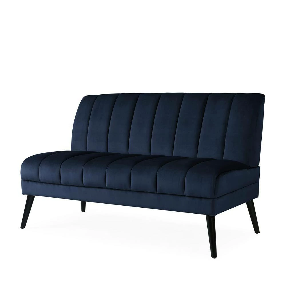 Buy 🎉 Omundson 56.1 in. Navy Blue Polyester 2-Seater Armless Loveseat with Wood Legs by Handy Living 🛒 - Image 3