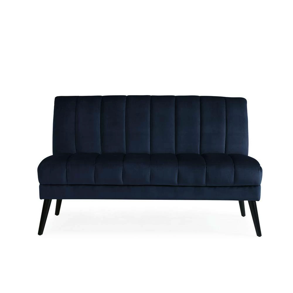 Buy 🎉 Omundson 56.1 in. Navy Blue Polyester 2-Seater Armless Loveseat with Wood Legs by Handy Living 🛒 - Image 7
