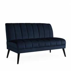 Buy 🎉 Omundson 56.1 in. Navy Blue Polyester 2-Seater Armless Loveseat with Wood Legs by Handy Living 🛒