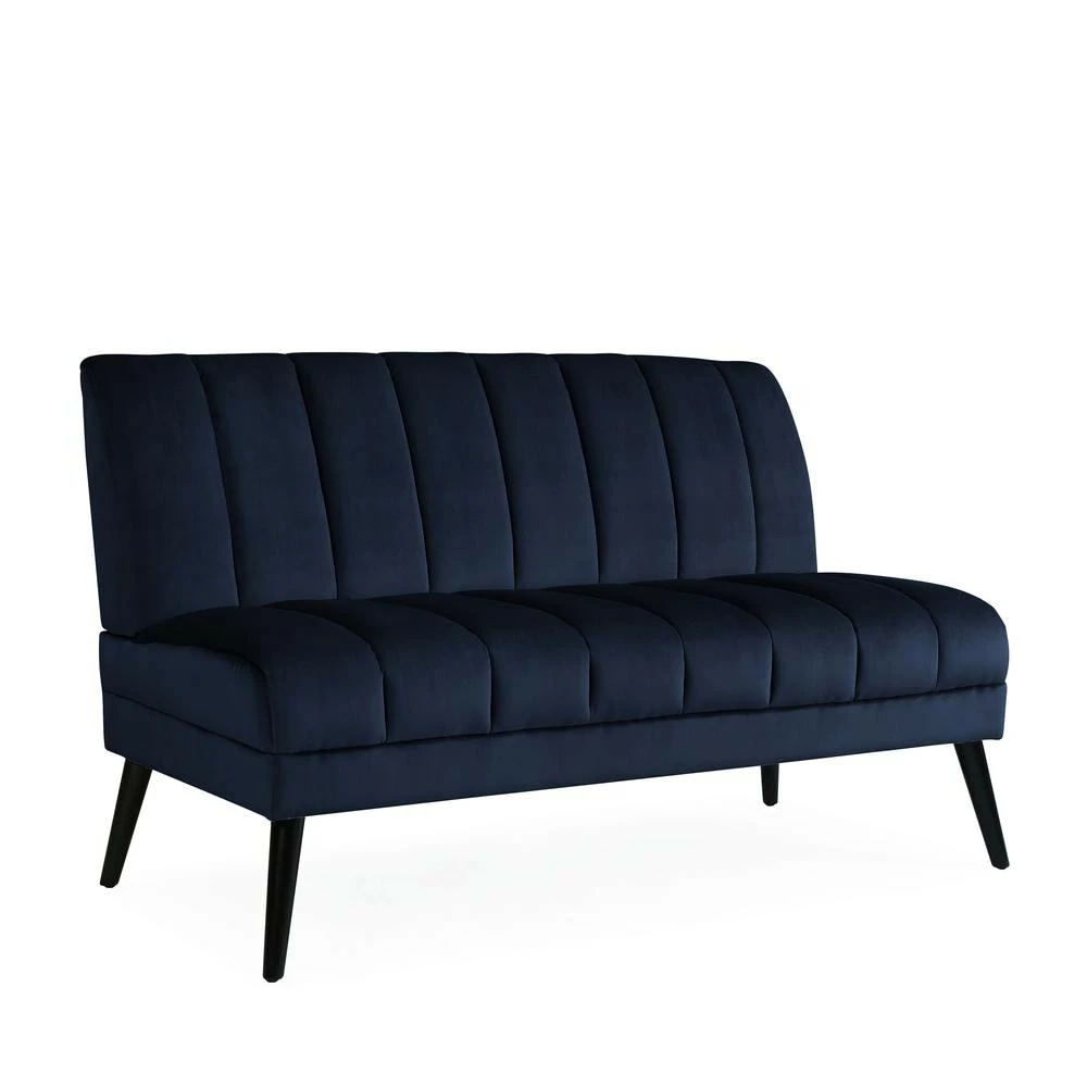 Buy 🎉 Omundson 56.1 in. Navy Blue Polyester 2-Seater Armless Loveseat with Wood Legs by Handy Living 🛒
