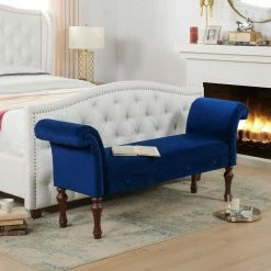 Flash Sale 🎁 Elise Navy Blue Roll Arm Entryway Bench by Jennifer Taylor 🎉