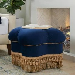 Outlet 🥰 Ellen Navy Blue Hand Tufted Ottoman by Jennifer Taylor 😍