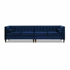 Best Sale 🛒 Jack 118 in. Modern Tuxedo Tufted Navy Blue Velvet Long Modular Sofa by Jennifer Taylor ✔️
