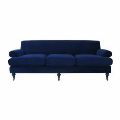Best Pirce 🥰 Alana 88 in. W Lawson Recessed Arm Sofa Metal Casters, Navy Blue Velvet by Jennifer Taylor 🔥