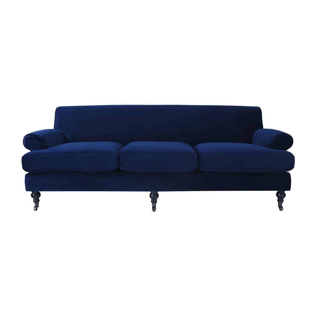 Best Pirce 🥰 Alana 88 in. W Lawson Recessed Arm Sofa Metal Casters, Navy Blue Velvet by Jennifer Taylor 🔥