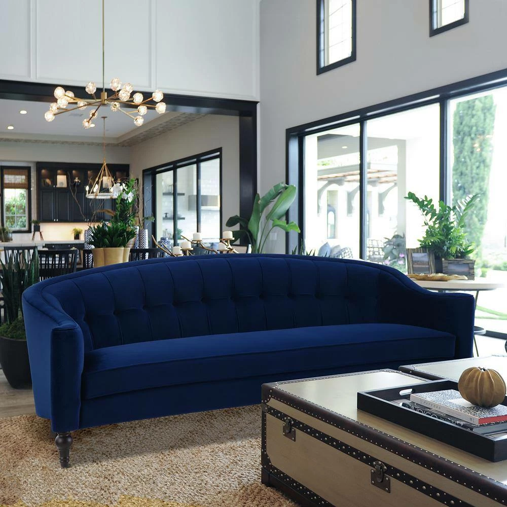 Coupon ✨ Stewart 87.5 in. W Navy Blue Velvet Modern Button-Tufted Curved Sofa by Jennifer Taylor 🌟 - Image 9