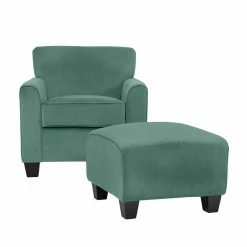 Cheapest 🔔 Nichol Turquoise Blue Velvet-like Fabric Arm Chair and Ottoman Set by Handy Living 👍