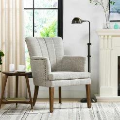 Discount ❤️ Ezra Upholstered Accent Arm Chair, Oatmeal Gray Chenille by Jennifer Taylor 🤩