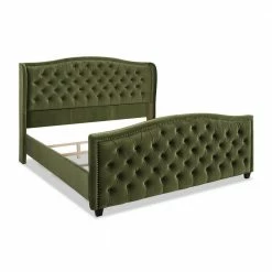 Budget 😀 Marcella Upholstered Shelter Headboard Bed Set, King, Olive Green Performance Velvet by Jennifer Taylor 😀