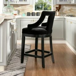 Cheap 😍 Hollywood Upholstered High Back Bar Stool, Onyx Black Performance Velvet by Jennifer Taylor 🔔