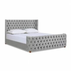 Budget ๐ Brooklyn Light Gray Velvet King Tufted Panel Bed Headboard and Footboard Set by Jennifer Taylor ๐ฅฐ