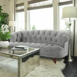 Best Pirce 💯 La Rosa 40 in. Opal Grey Velvet 2-Seater Chesterfield Loveseat with Nailheads by Jennifer Taylor ⭐