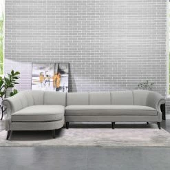 Cheapest 🥰 Victoria 2-Piece Opal Gray Channel Tufted-Velvet L-Shaped Left Facing Sectional Sofa with Wood Legs by Jennifer Taylor 🌟