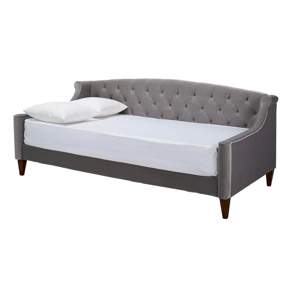 Outlet 🎁 Lucy 84 in. Opal Gray Velvet 2-Seater Twin Sleeper Sofa Bed with Tapered Legs by Jennifer Taylor 🛒