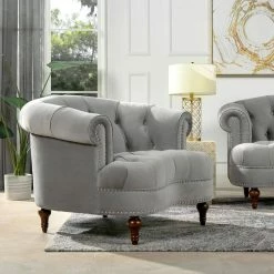 Budget 🥰 La Rosa Opal Grey Victorian Tufted Accent Chair by Jennifer Taylor 🎁