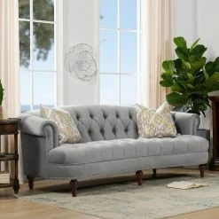 Buy 😀 La Rosa 85 in. Opal Grey Velvet 3-Seater Chesterfield Sofa with Nailheads by Jennifer Taylor 💯