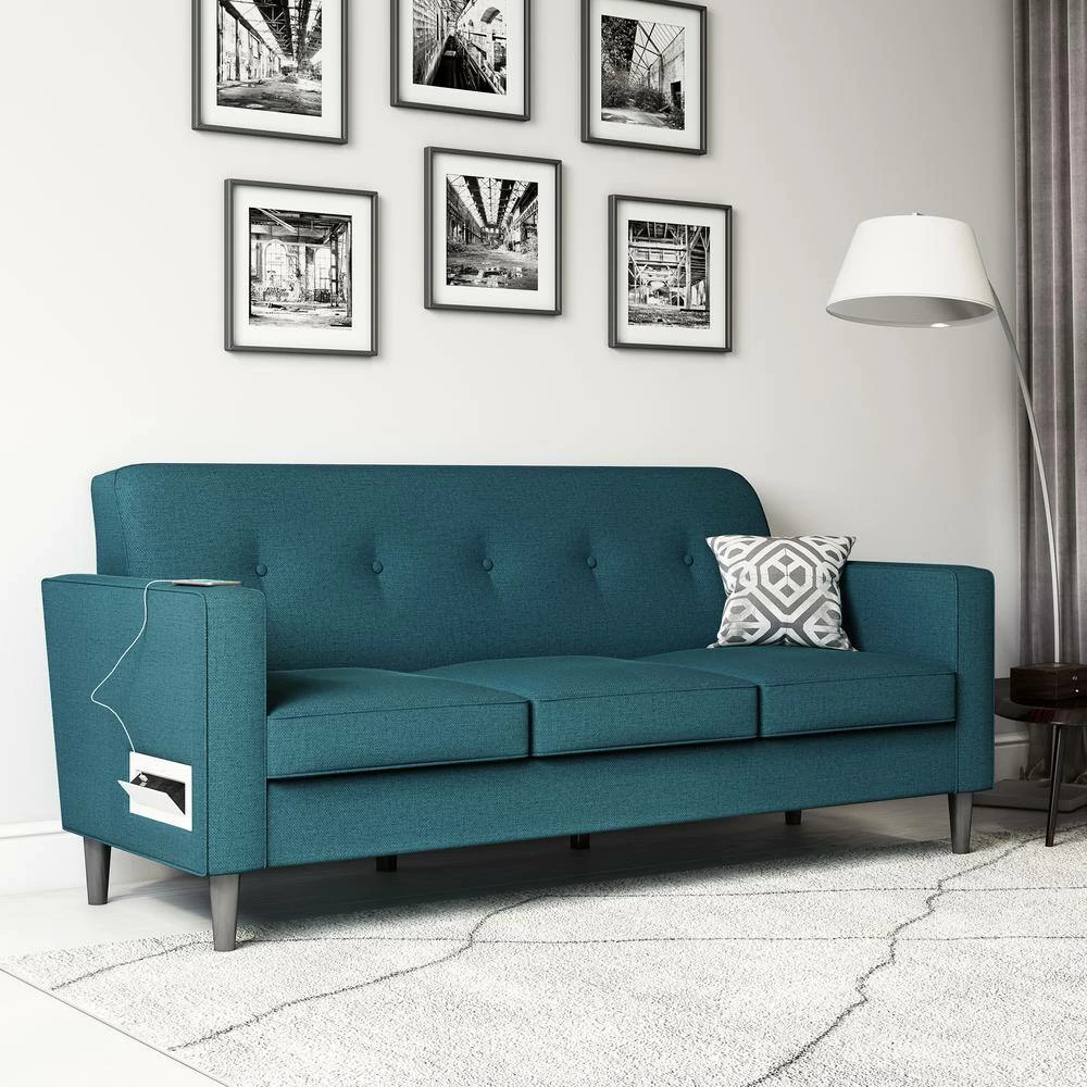 Discount 😀 Montana 75.3 in. Peacock Blue Linen Fabric 3-Seater Lawson Sofa with Removable Cushions by Handy Living 😍 - Image 9