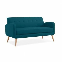 Top 10 ⭐ Werner 65.5 in. Peacock Blue Linen-Like Fabric with Natural Legs 2-Seat Mid Century Modern Sofa by Handy Living ✔️