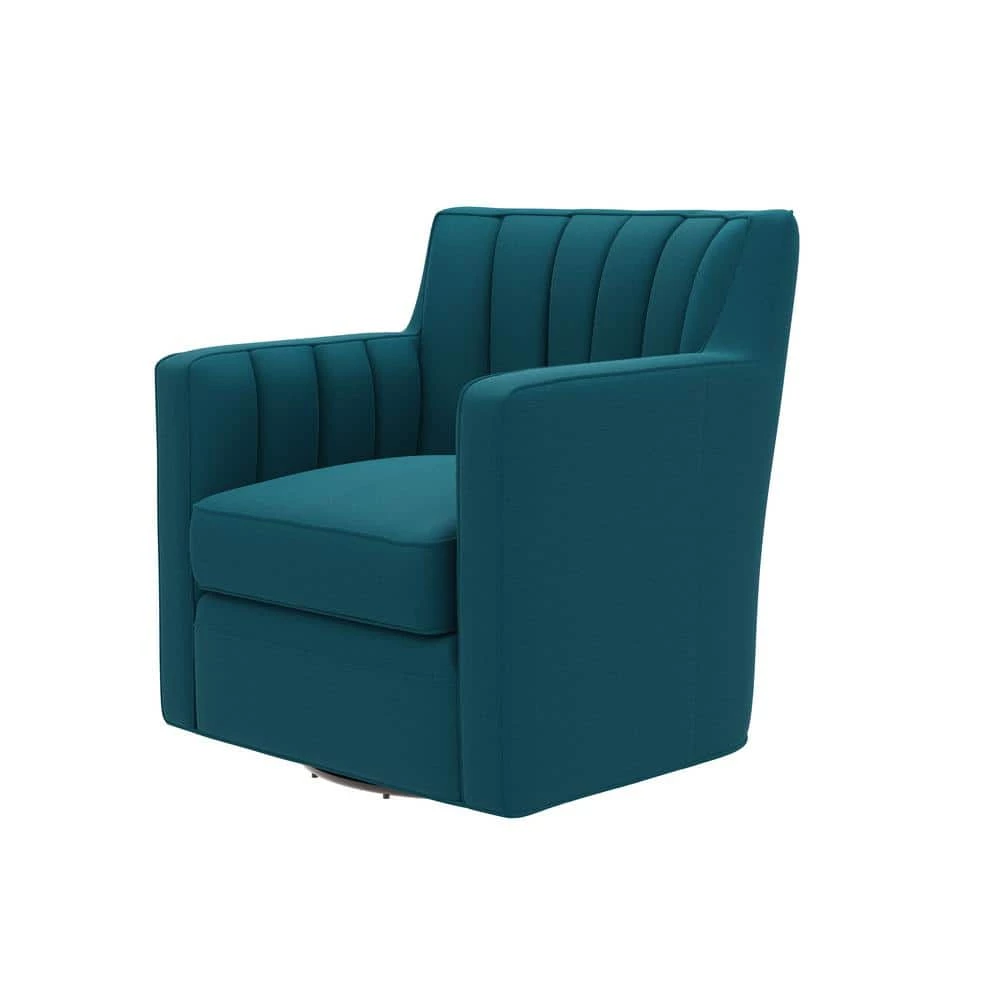 Deals 🎁 Sanderson Peacock Blue Linen-Like Fabric Swivel Arm Chair by Handy Living 😍 - Image 6