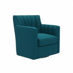 Deals 🎁 Sanderson Peacock Blue Linen-Like Fabric Swivel Arm Chair by Handy Living 😍
