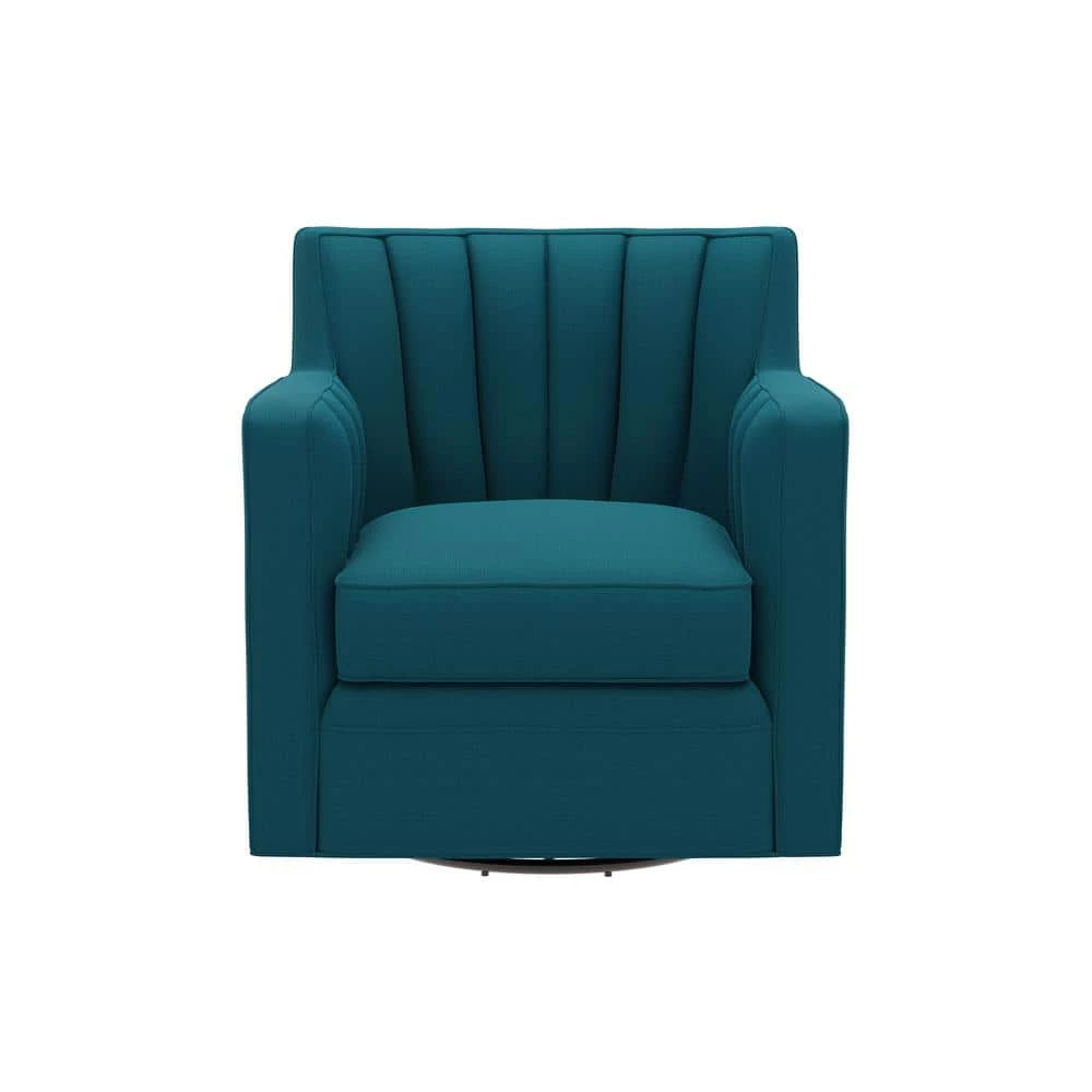 Deals 🎁 Sanderson Peacock Blue Linen-Like Fabric Swivel Arm Chair by Handy Living 😍 - Image 5