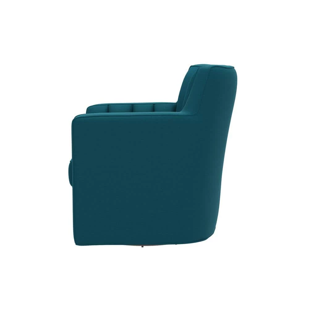 Deals 🎁 Sanderson Peacock Blue Linen-Like Fabric Swivel Arm Chair by Handy Living 😍 - Image 2