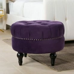 Best Pirce 🎁 Dawn Purple Tufted Round Ottoman by Jennifer Taylor 🎉