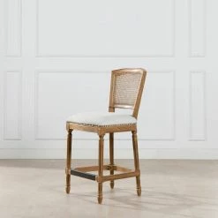 Buy 🔥 Triomphe Rattan Wicker High Back Armless Counter Bar Stool, White Pepper Stain Resistant High Performance Polyester by Jennifer Taylor 🛒