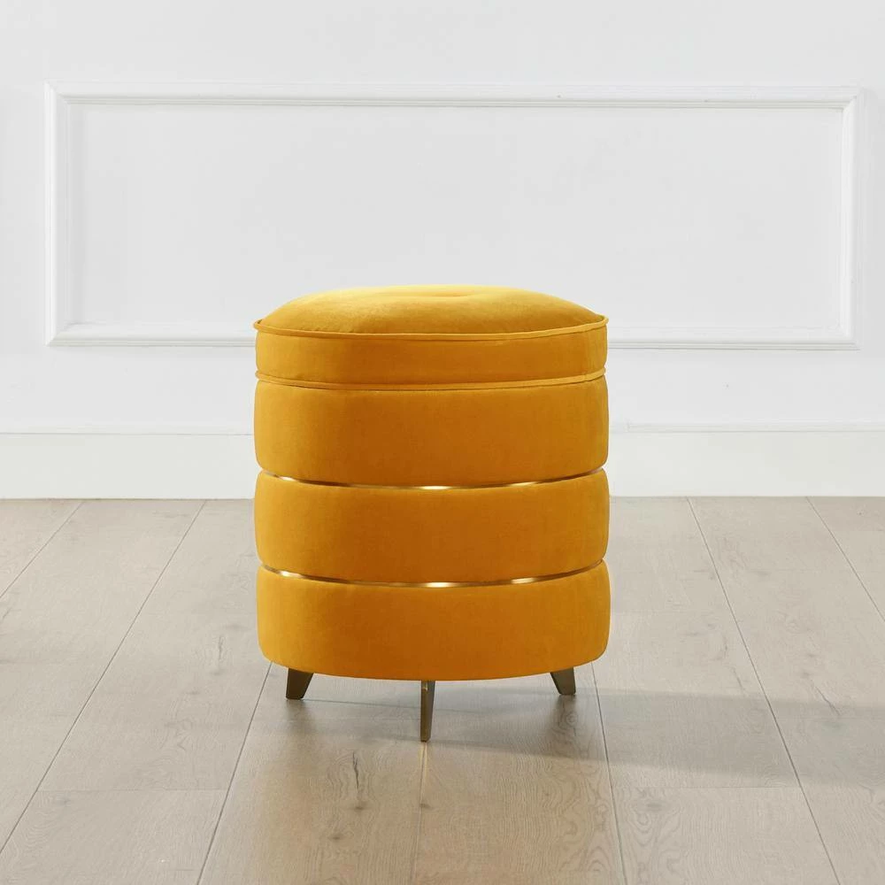 Best Pirce ๐งจ Midas 16 in. Rich Yellow Performance Velvet Round Accent Storage Ottoman by Jennifer Taylor ๐ - Image 4