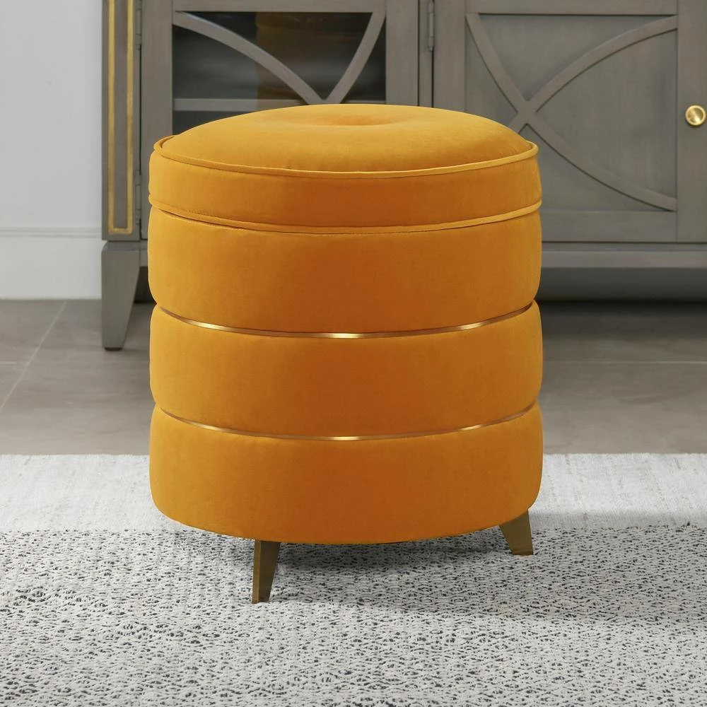 Best Pirce ๐งจ Midas 16 in. Rich Yellow Performance Velvet Round Accent Storage Ottoman by Jennifer Taylor ๐ - Image 9