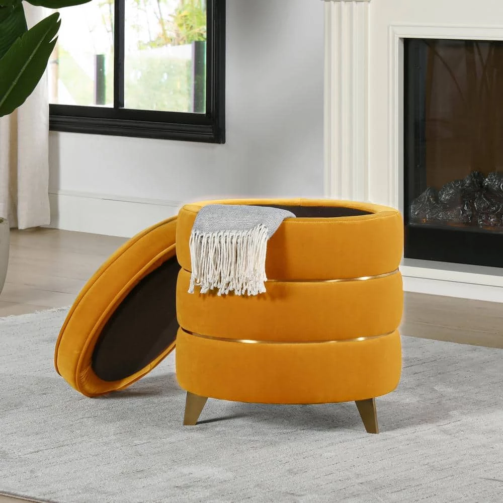 Best Pirce ๐งจ Midas 16 in. Rich Yellow Performance Velvet Round Accent Storage Ottoman by Jennifer Taylor ๐